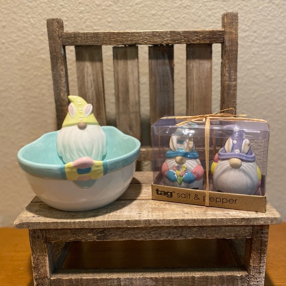 Easter Gnome Salt & Pepper Shaker Set & Easter Gnome Bowl Bundle, Easter Gnomes - Picture 2 of 16